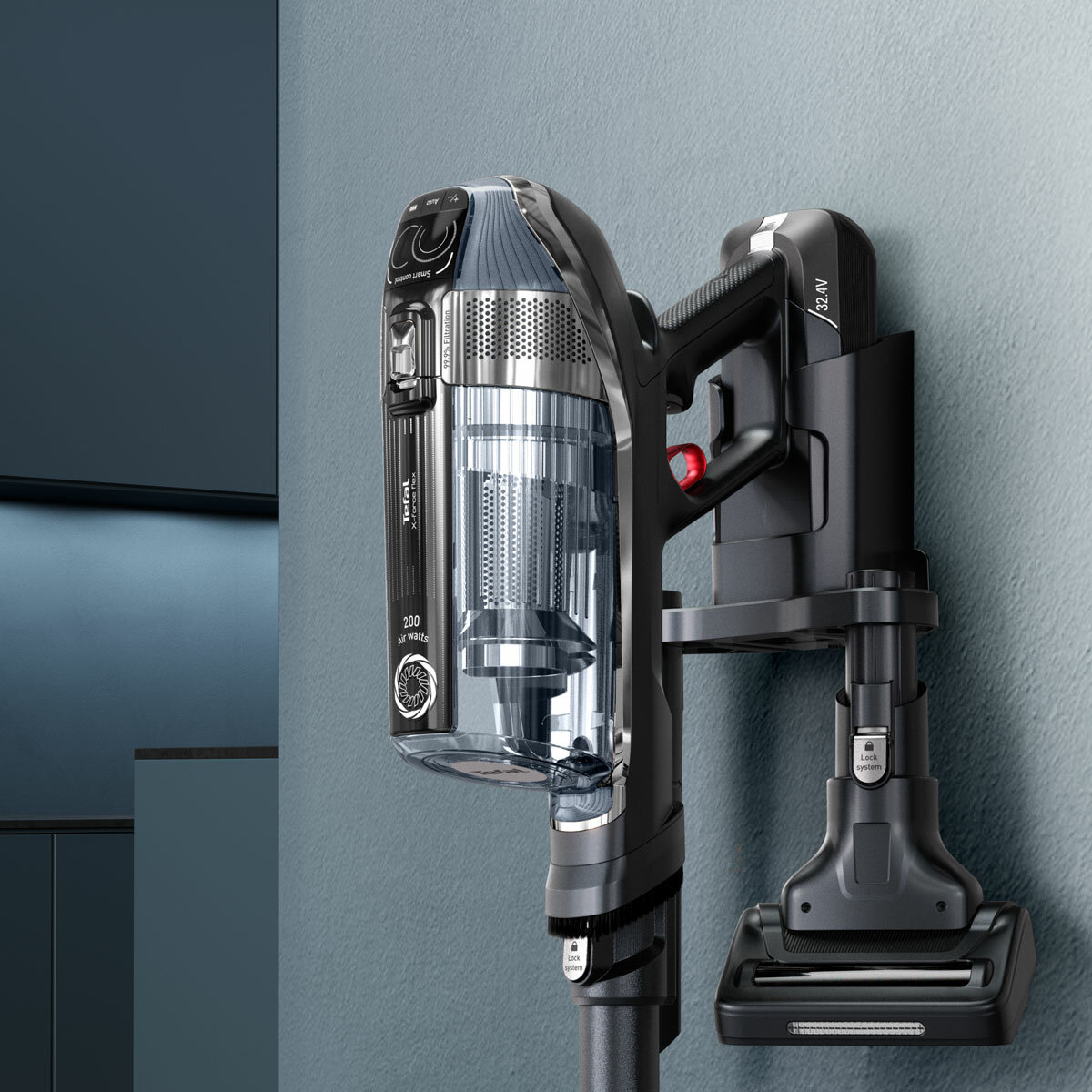 Lifestyle image of Tefal X-Force FlexCordless Stick Vacuum Cleaner on docking station