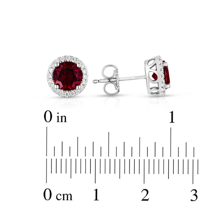 Round Cut Garnet & 0.19ctw Diamond Earrings, 14ct White Gold