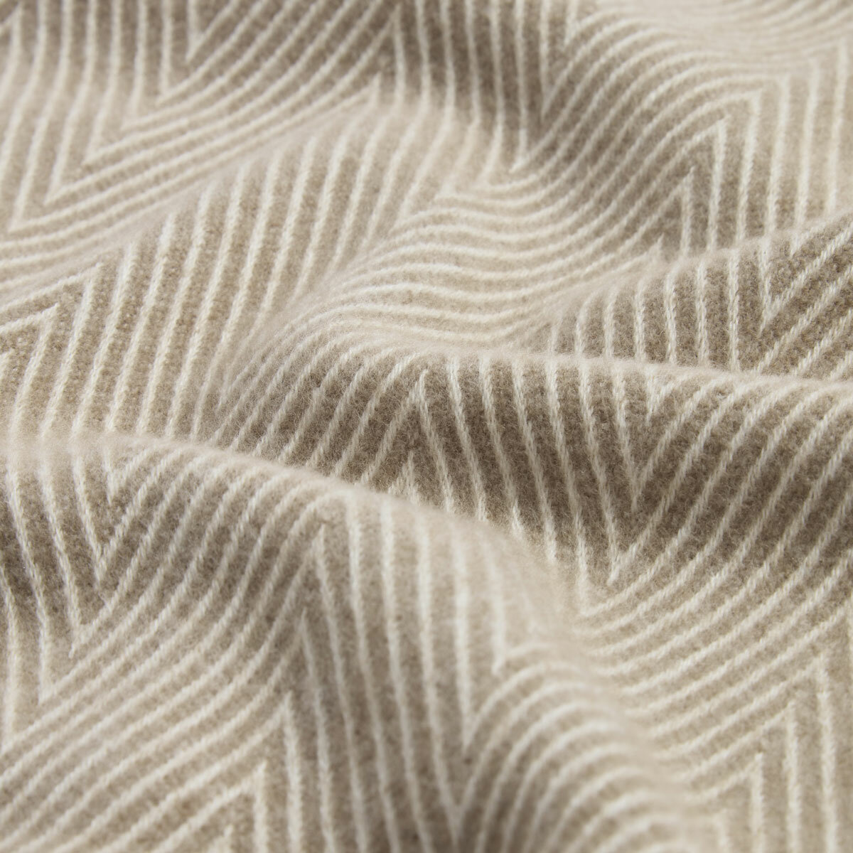 Osprey London Taupe Herringbone Fringed Throw, 140 x 190 cm