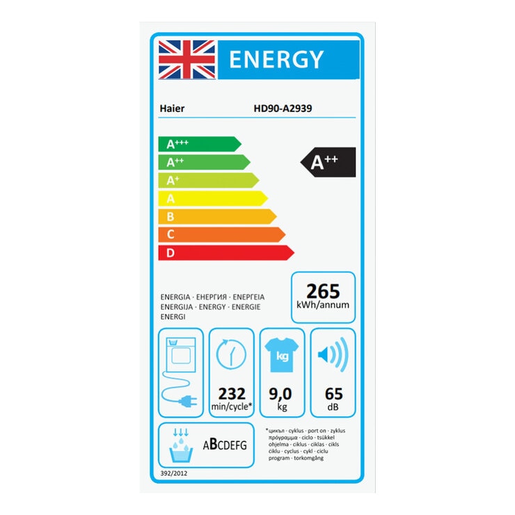 Haier HD90-A2939 9kg Heat Pump Dryer in White Haier HD90-A2939 9kg Heat Pump Dryer in White