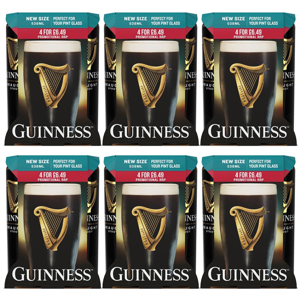 Guinness Draught Stout, 6 x 4 x 538ml