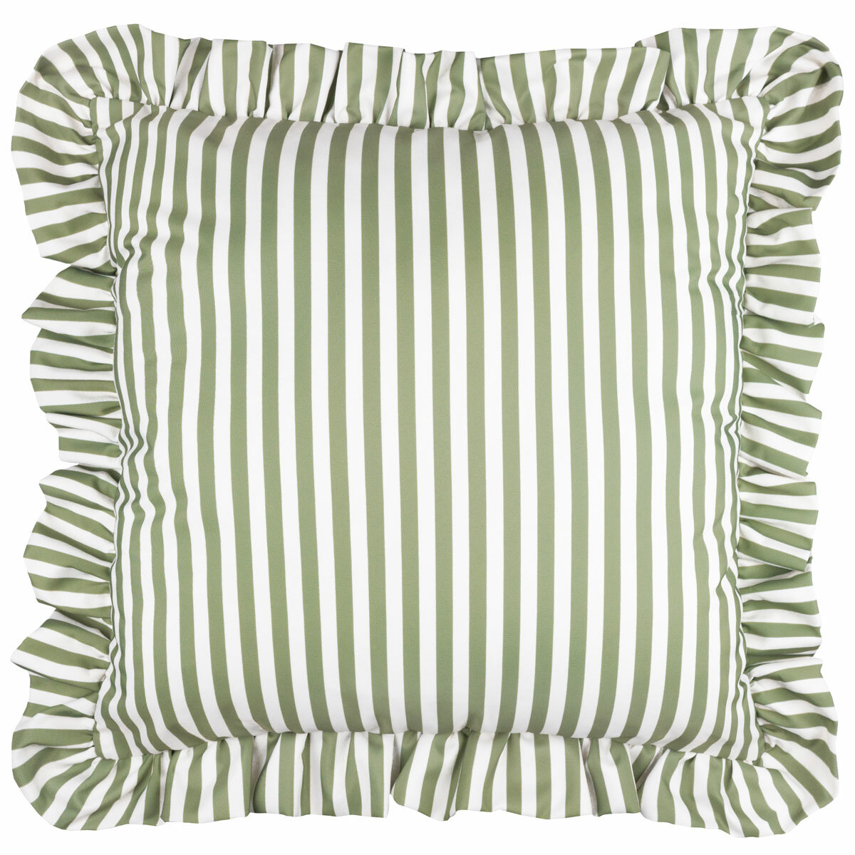 Wylder Millie Ruffle Green Striped Indoor Outdoor Cushion, 50 x 50 cm