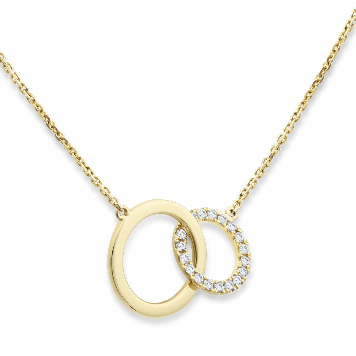 0.20ctw Round Brilliant Cut Diamond Interlocking Hoop Necklace, 14ct Yellow Gold 0.20ctw Round Brilliant Cut Diamond Interlocking Hoop Necklace, 14ct Yellow Gold
