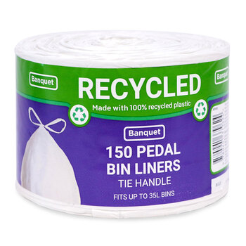 Banquet Recycled Tie Handle Pedal Bin Liners, 150 Pack