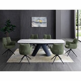 Indus Valley Capri Ceramic Extending Dining Table + 6 Green Chairs, Seats 6-8