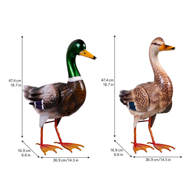 Metal Mallard Duck Statues, Set of 2