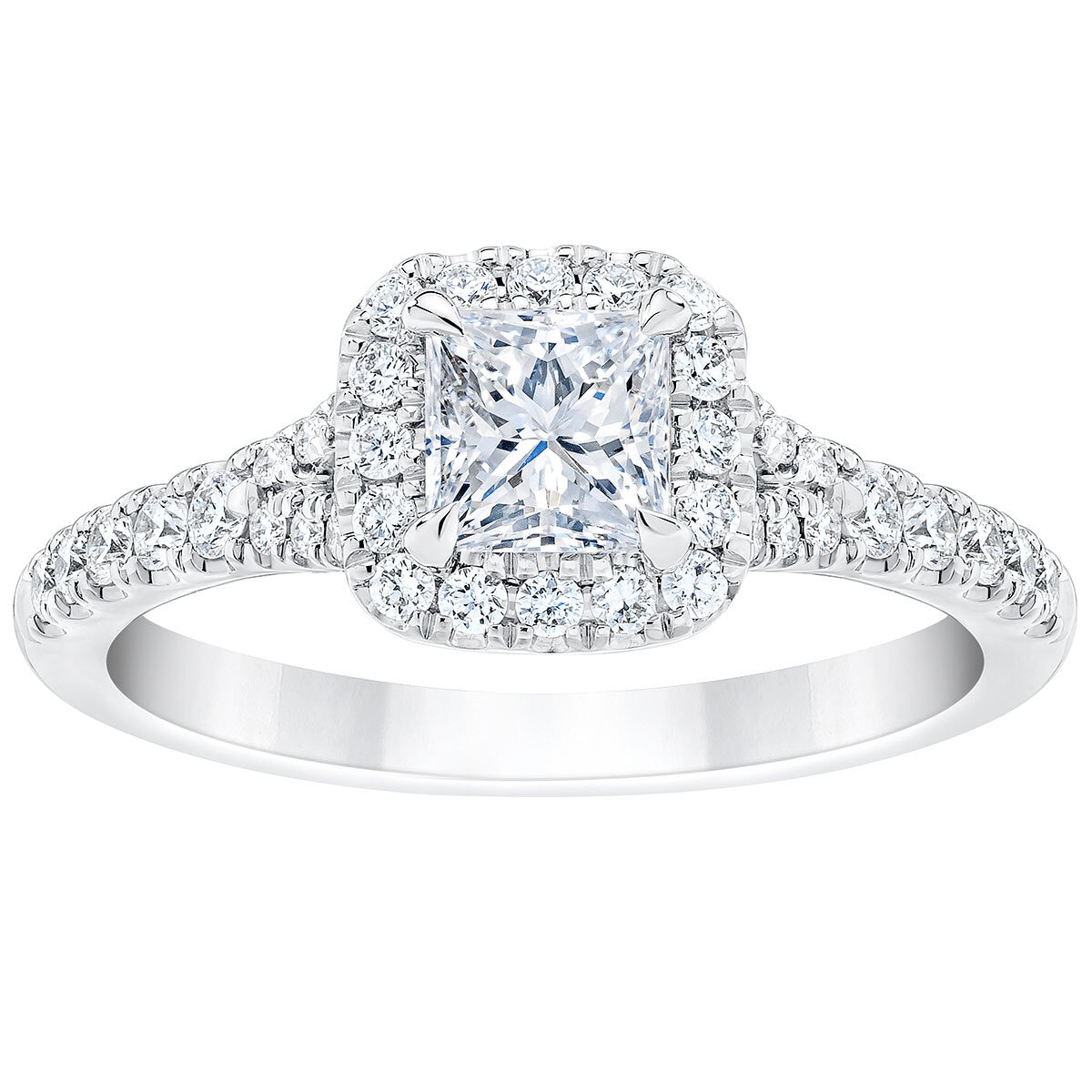 1.07ctw Princess & Round Brilliant Cut Diamond Halo Ring, 18ct White Gold