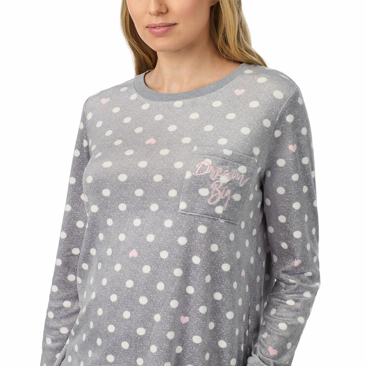 Jane & Bleecker Women's Silky Plush Pyjama Set in Grey Hearts