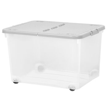 Wham 44 Litre Clear/Cool Grey Box with Wheels & Folding Lid - 5 Pack