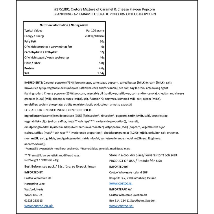 G.H. Cretors Cheese & Caramel Popcorn Mix, 737g