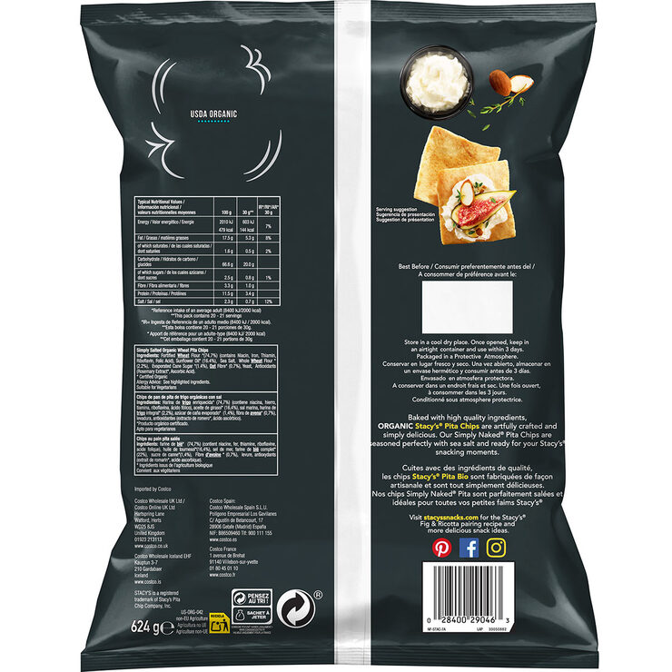 Stacy's Simply Naked Organic Pita Chips, 623g Costco UK