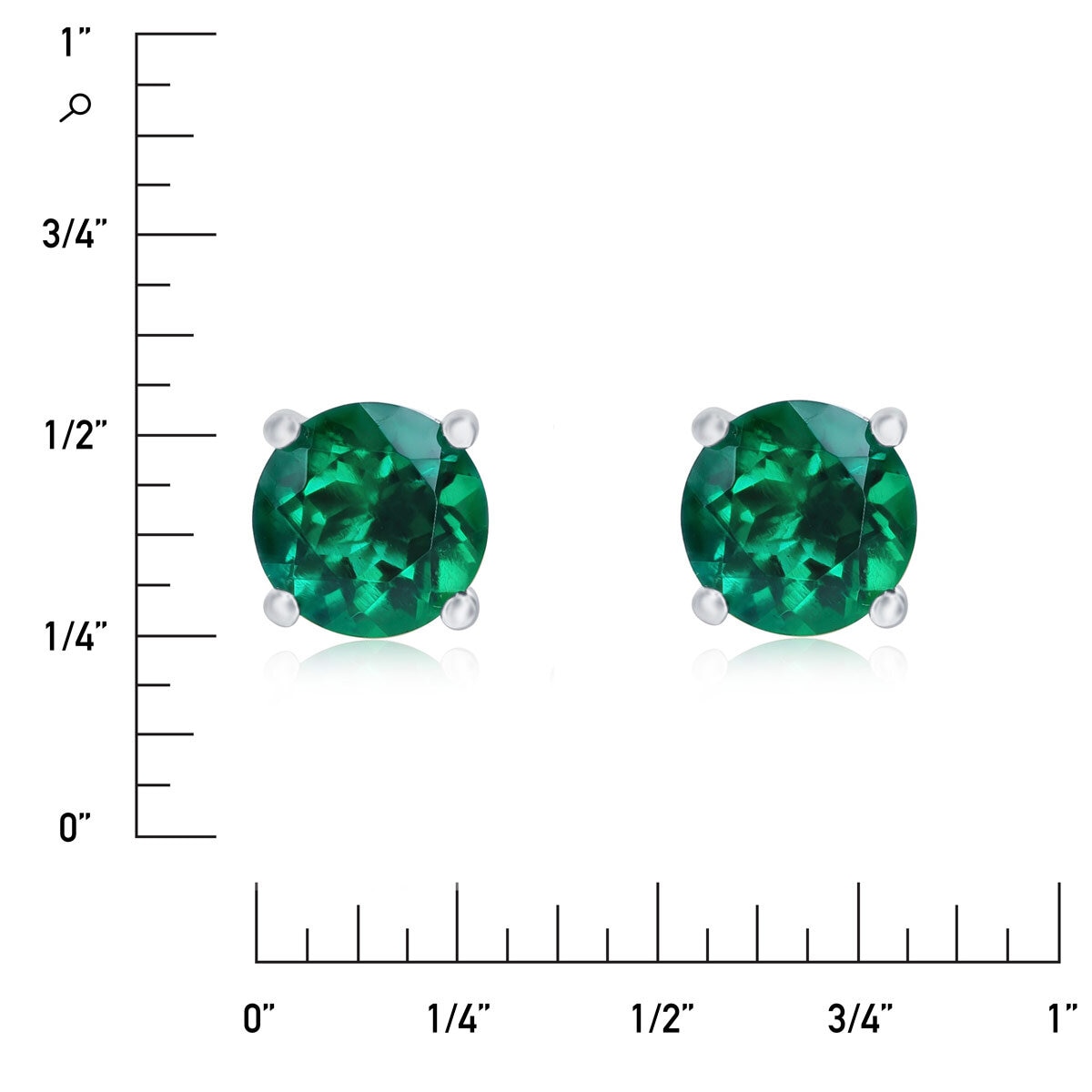 Round Cut Lab Emerald Stud Earrings, 14ct White Gold