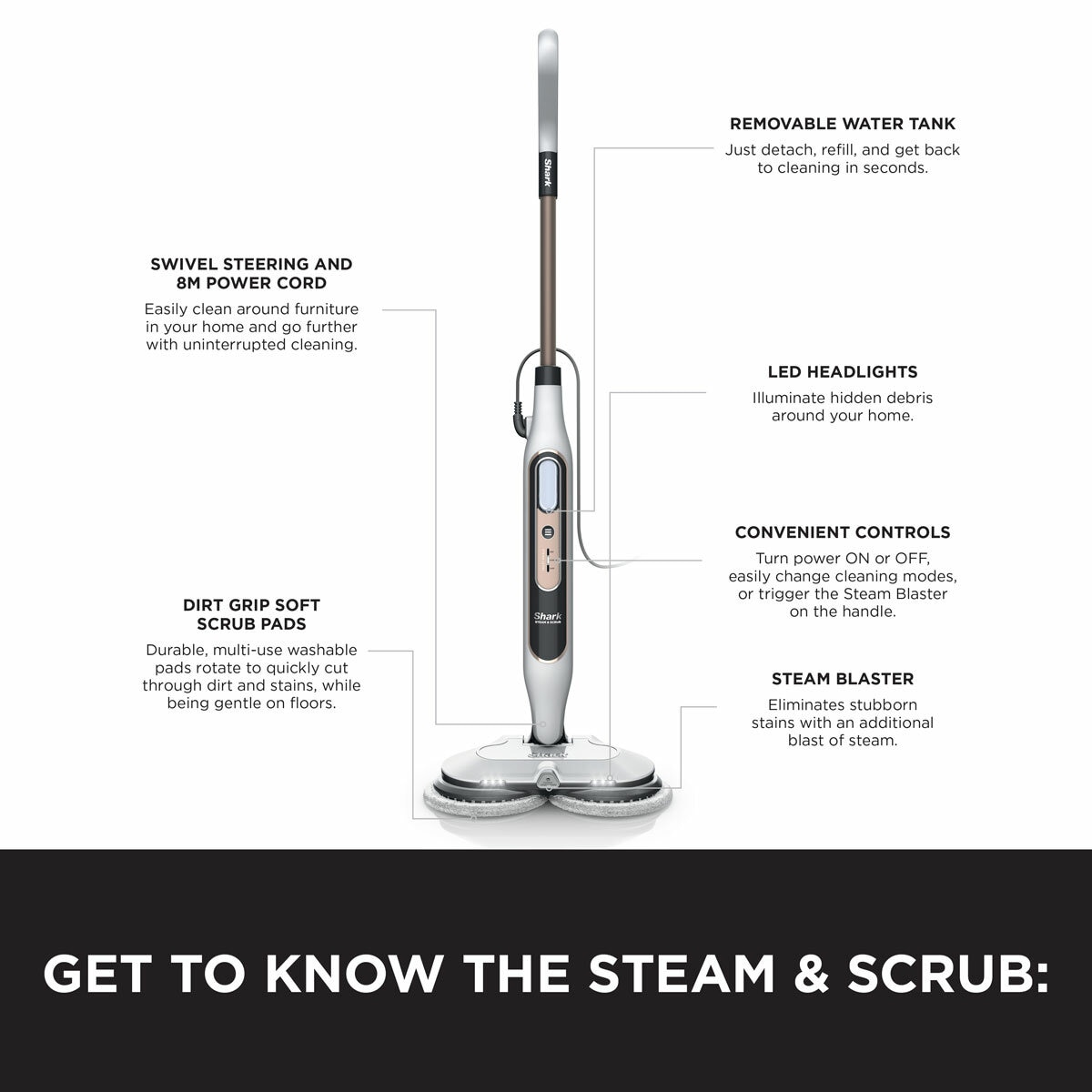Front Profile of Shark Steam & Scrub Automatic Steam Mop with Steam Blaster with more information