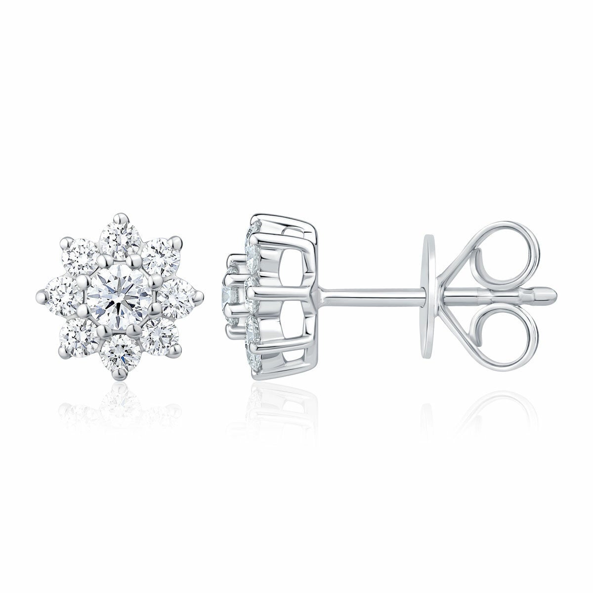 0.50ctw Round Brilliant Cut Diamond Sunburst Earrings, 14ct White Gold 0.50ctw Round Brilliant Cut Diamond Sunburst Earrings, 14ct White Gold