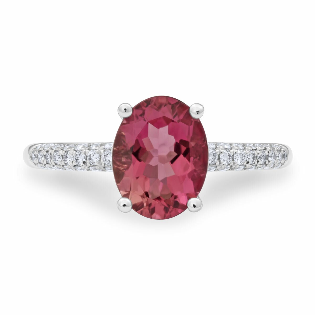 Oval Pink Tourmaline & 0.251ctw Diamond Ring, 18ct White Gold