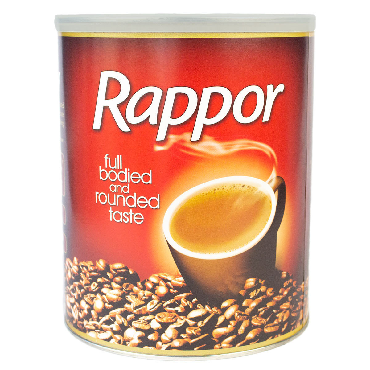 Red tub of Rappor coffee with coffee in mug picture