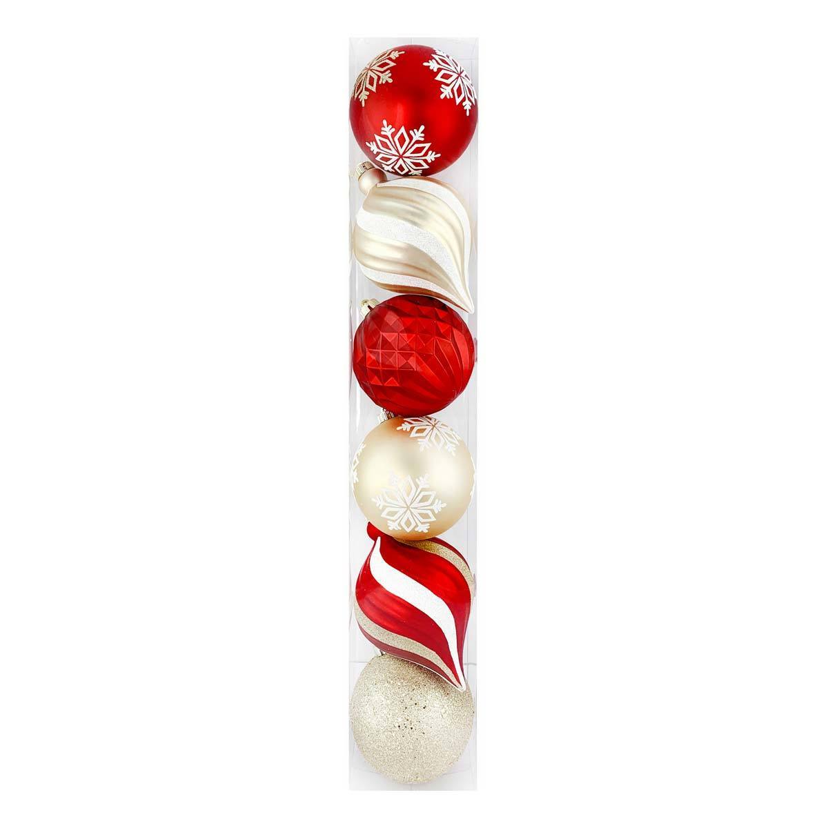 6 Inch (15cm) Shatter-Resistant Christmas Ornaments Set of 6 in Red And Gold