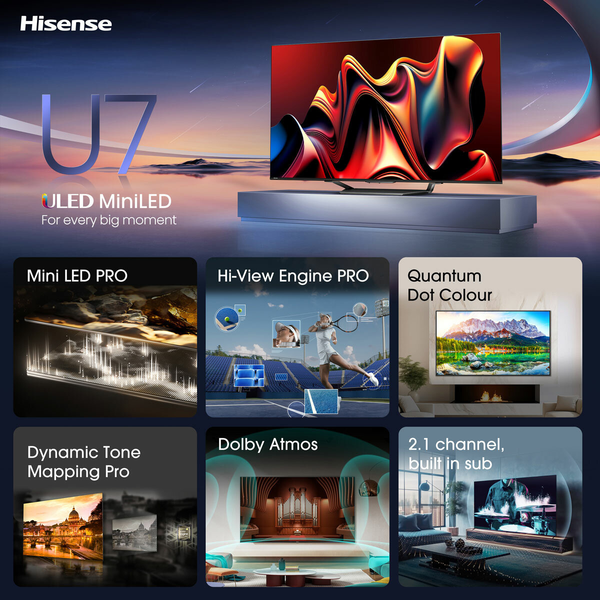 Hisense 100U7NQTUK 100 Inch Mini-LED 4K UHD Smart TV