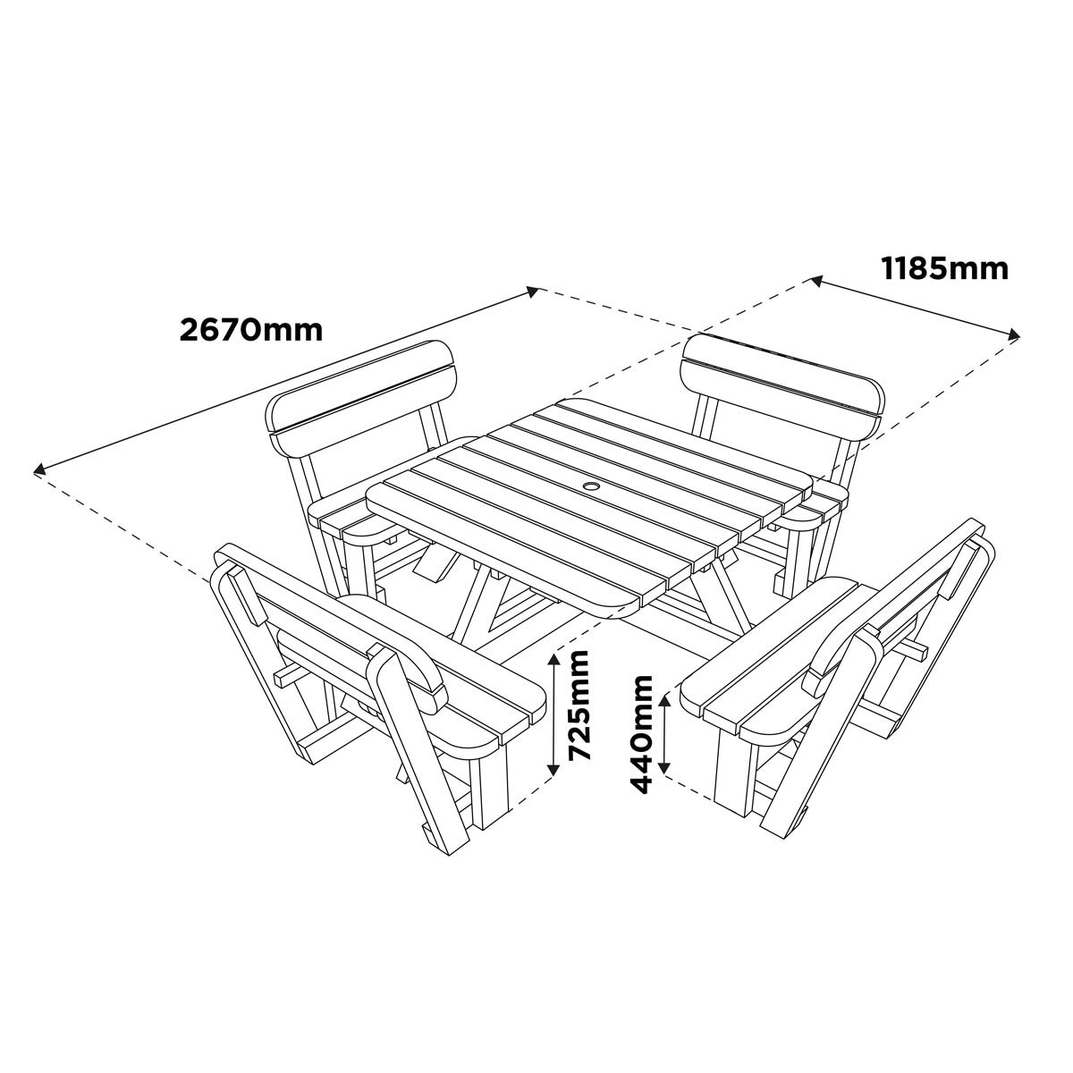 Anchor Fast 8 Seater Pine Wood Picnic Table