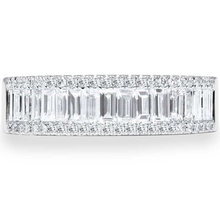 1.00ctw Baguette & Round Brilliant Cut Diamond Ring, 18ct White Gold
