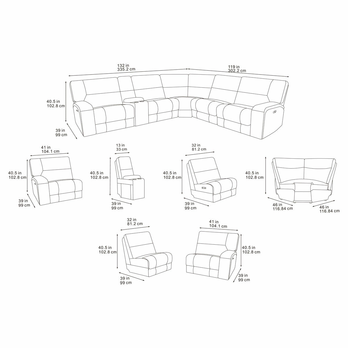 Excalibur Grey Fabric 6 Piece Power Reclining Sectional Sofa