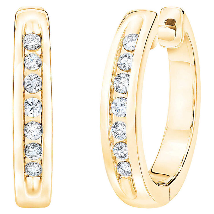 0.12ctw Channel Hoop Diamond Earrings, 14ct Yellow Gold | Costco UK