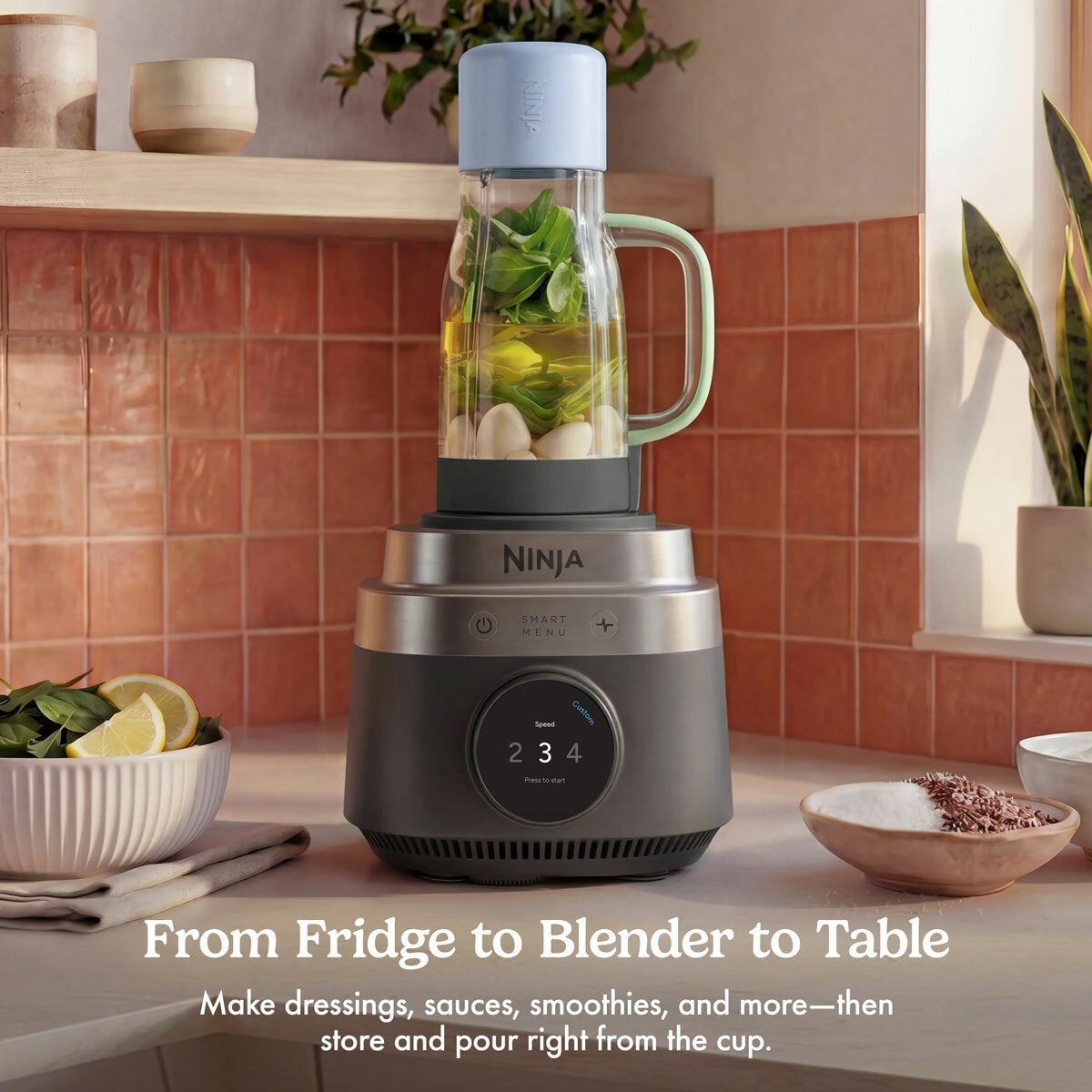 Lifestyle image showing the blender on the table
