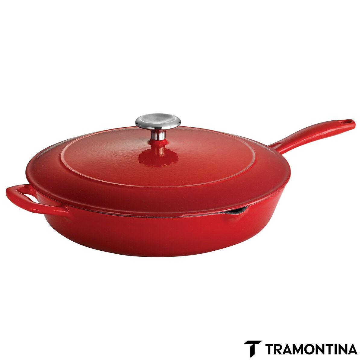 Tramontina Enamel Cast Iron Saute Pan with Lid, 30cm / 3.25L in 2 Colours Tramontina Enamel Cast Iron Saute Pan with Lid, 30cm / 3.25L in 2 Colours