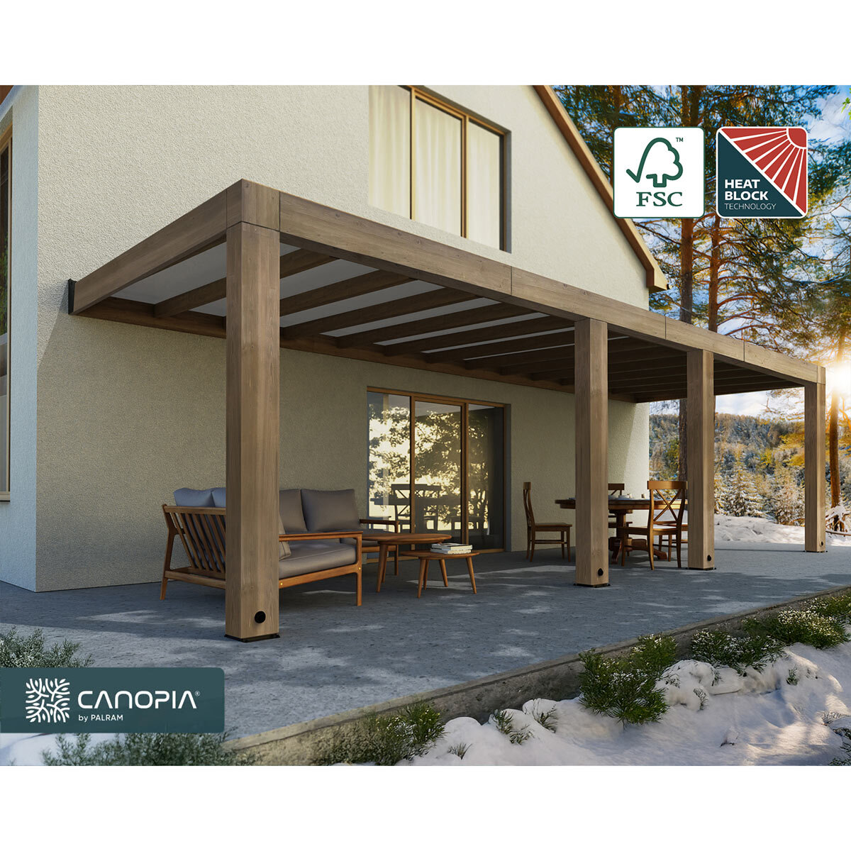 Palram Canopia Helsinki 9ft 10" x 28ft 3" (3m x 8.6m) Cedar Wood Patio Cover