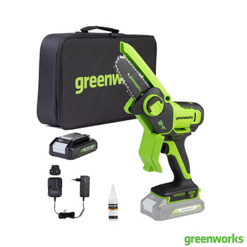 Greenworks 24V 20cm Cordless Pruner 1 x 24V (2Ah) Battery and Charger Bundle