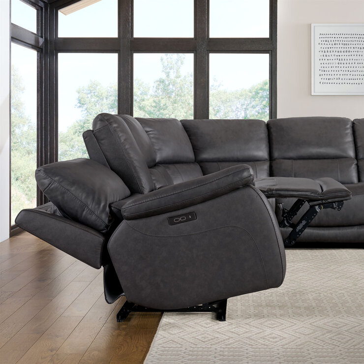 Gilman Creek Wylder Dark Grey Leather Power Reclining Sectional Sofa