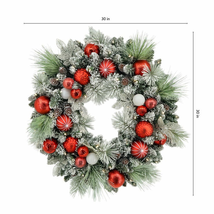 30 Inch Pre-Lit Flocked Christmas Wreath 30 Inch Pre-Lit Flocked Christmas Wreath