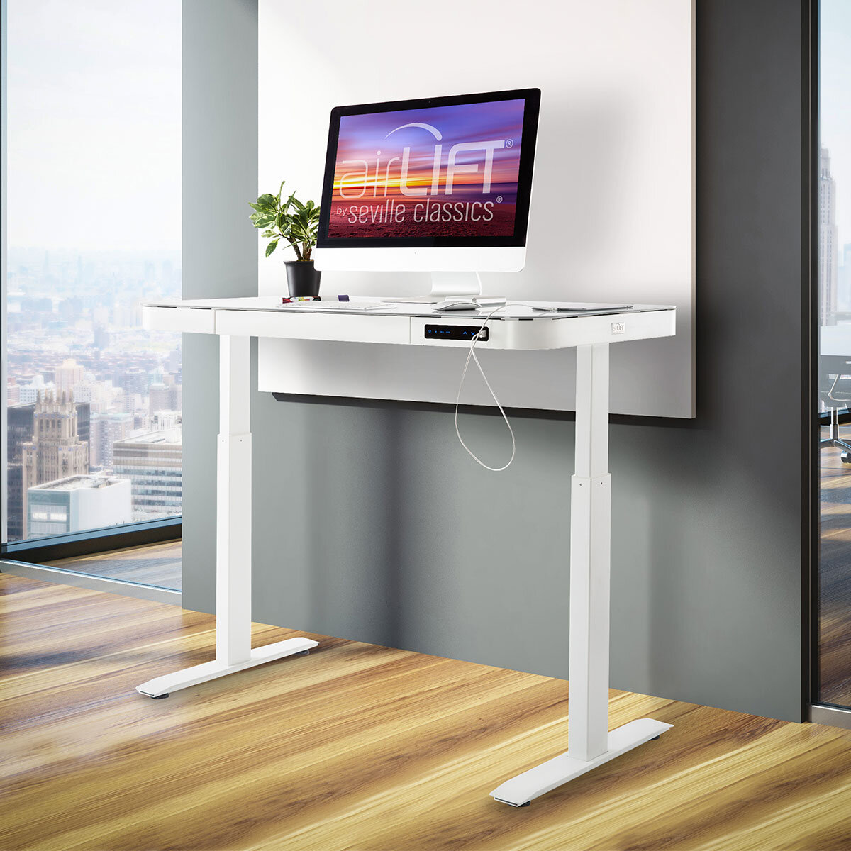 Seville Airlift Height Adjustable White Standing Desk C...