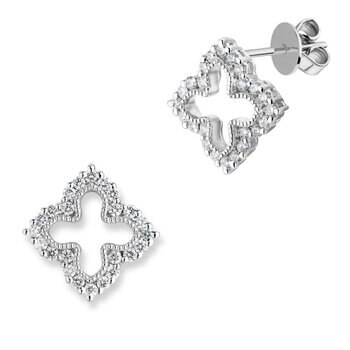 0.42ctw Round Brilliant Cut Diamond Quatrefoil Stud Earrings, 18ct White Gold