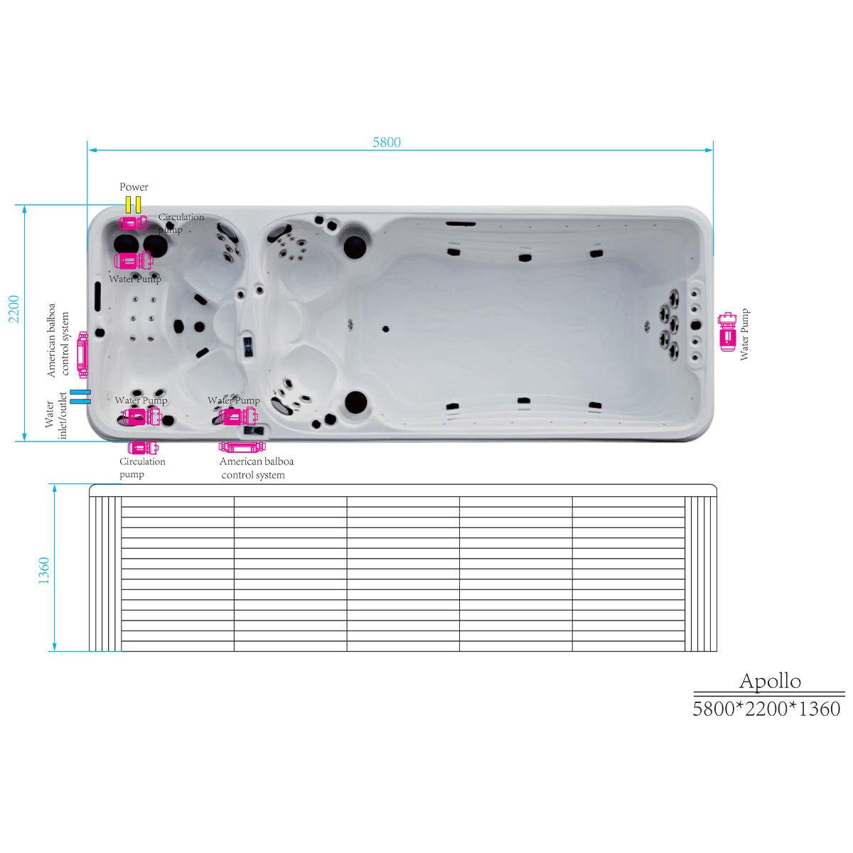 Platinum Spas Apollo 19ft (5.8m) 54-Jet, 5 Seater Swim Spa - Delivered and Installed