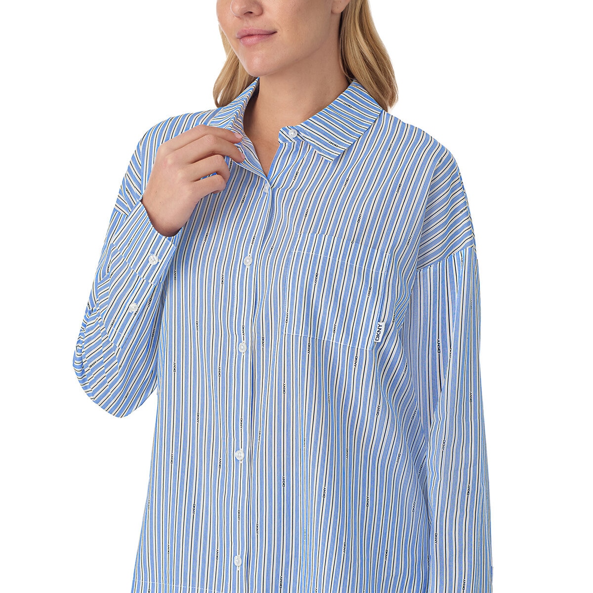 DKNY Ladies Cotton Blend Pyjama Set in Blue, Size Small