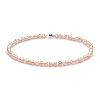 6-6.5mm Cultured Freshwater Peach Pearl Necklace, 18ct White Gold