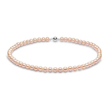 6-6.5mm Cultured Freshwater Peach Pearl Necklace, 18ct White Gold