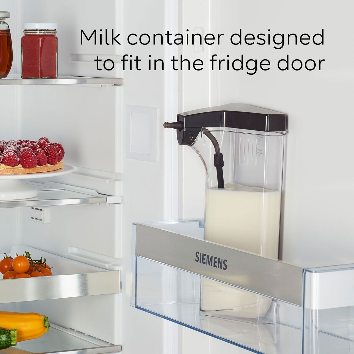 Siemens EQ700 Bean to Cup Coffee Machine, TQ717GB3 milk container in the fridge