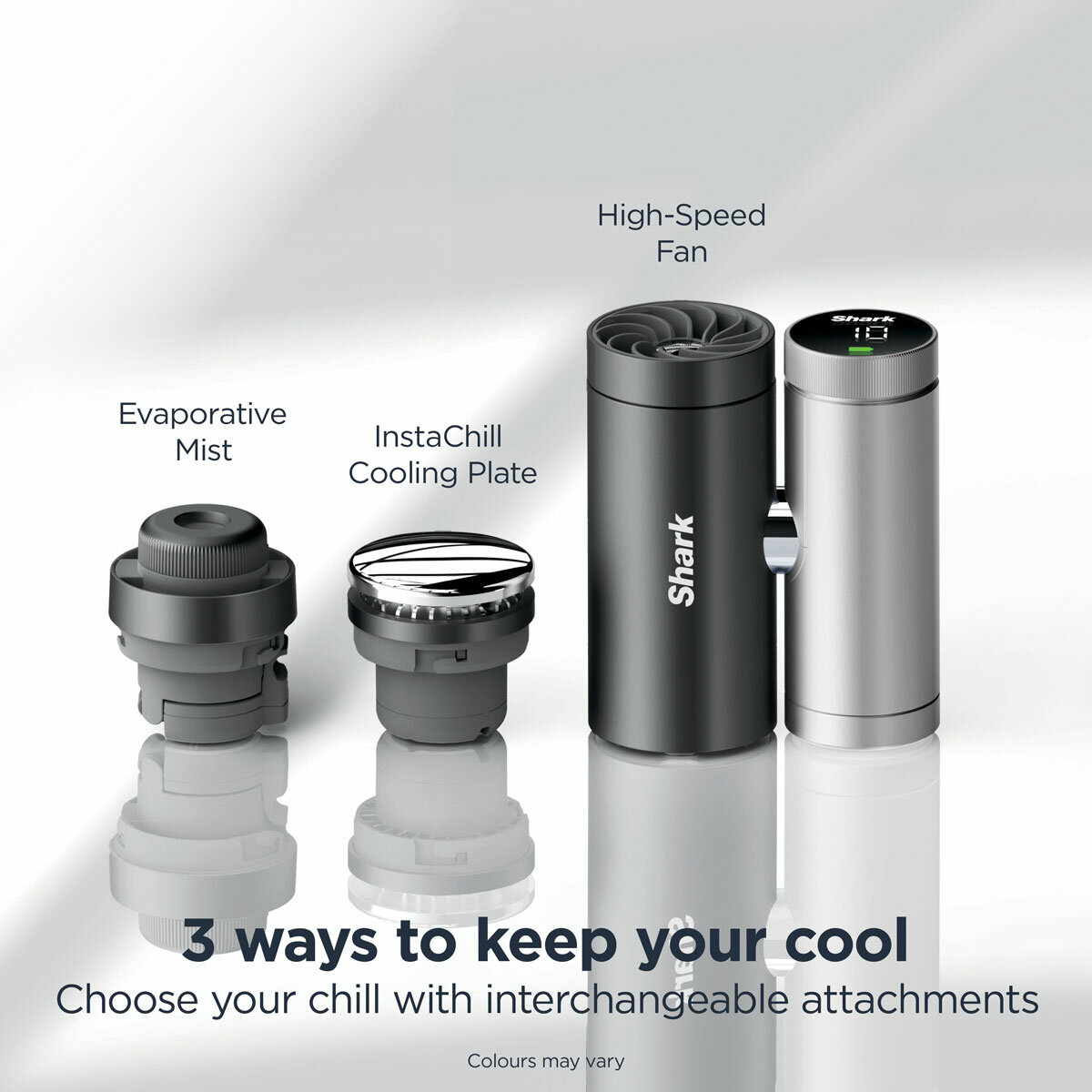 Lifestyle image of Shark ChillPill 3-in-1 Fan, Mist & InstaChill System with interchangeable attachments Lifestyle image of Shark ChillPill 3-in-1 Fan, Mist & InstaChill System with interchangeable attachments