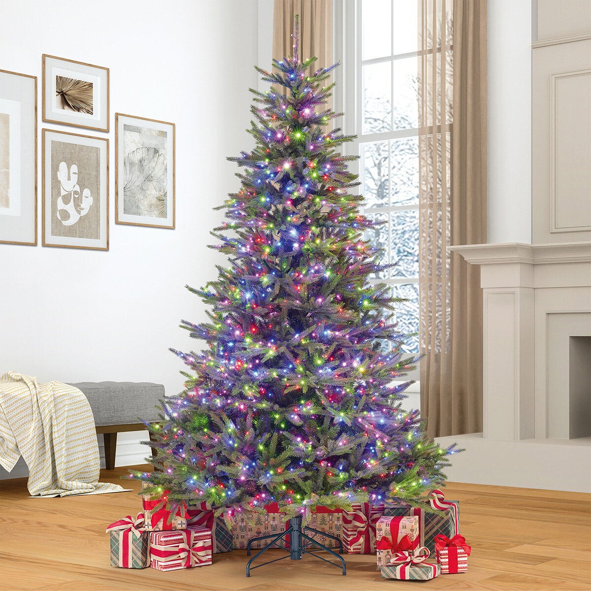7.5 ft (2.3m) Pre-Lit Euro Style Artificial Christmas Tree With 1400 Colour Changing Twinkle Micro LED LightsLED Tree 7.5 ft (2.3m) Pre-Lit Euro Style Artificial Christmas Tree With 1400 Colour Changing Twinkle Micro LED LightsLED Tree