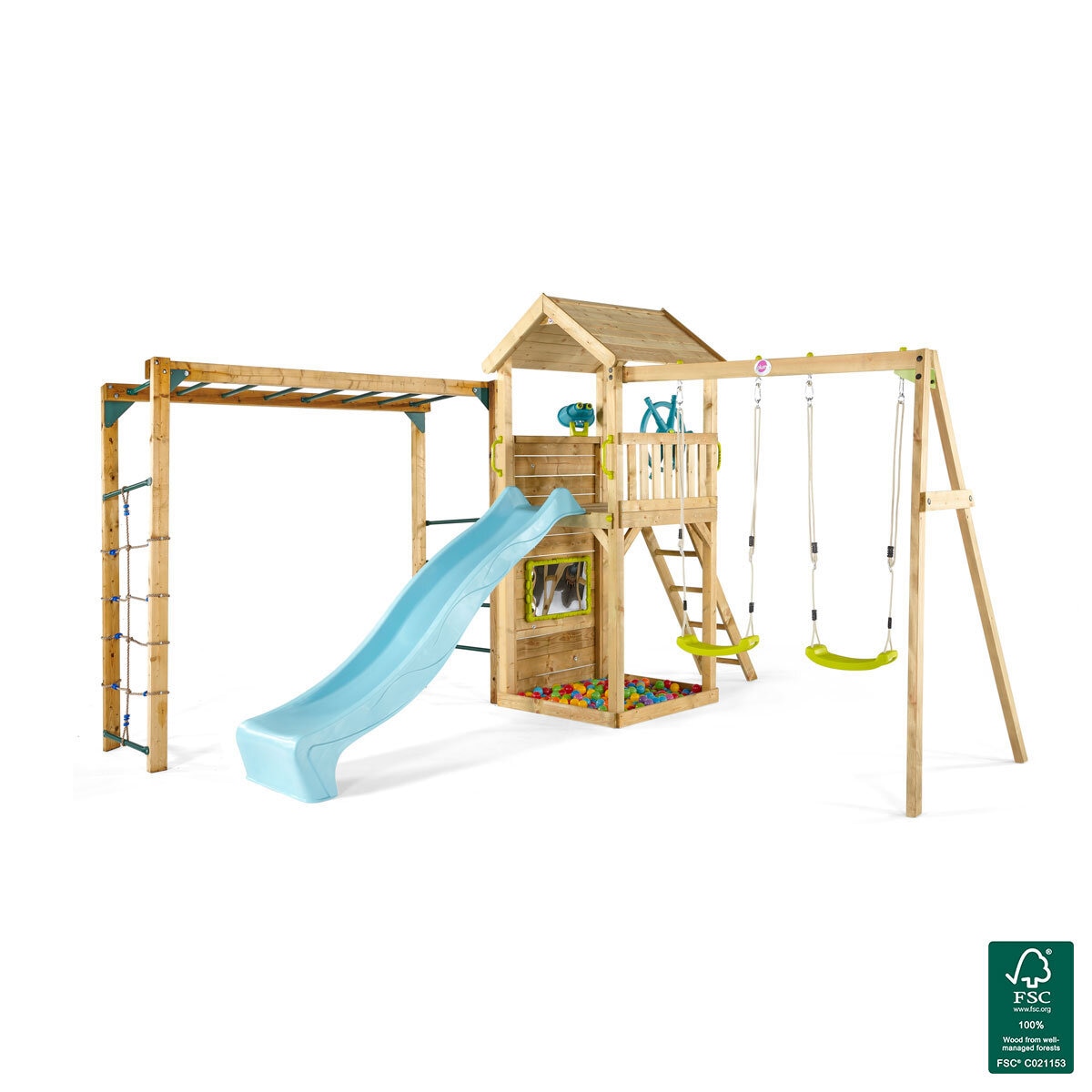 Plum Lookout Tower Wooden Climbing Frame With Swings and Monkey Bars  (3+ Years)