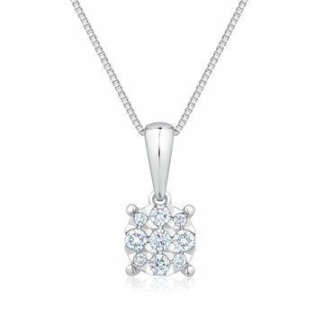 0.15ctw Round Brilliant Cut Diamond Cluster Pendant, 14ct White Gold