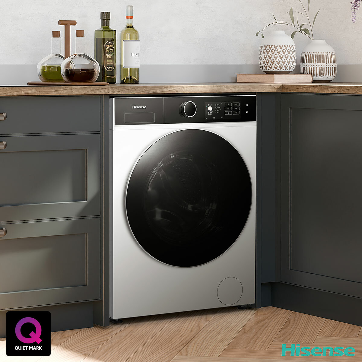 Hisense KitchenFit 5i Series WD5I1045BWQ, 10.5kg / 6kg Washer Dryer, D Rated in White