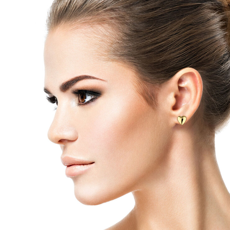 Heart Stud Earrings, 14ct Yellow Gold