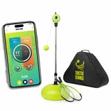 Studio image showing the TAKTIK Tennis set, a phone with the app on and the carry bag Studio image showing the TAKTIK Tennis set, a phone with the app on and the carry bag