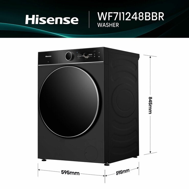 Hisense KitchenFit 7i Series WF7I1248BBR, 12kg Washing Machine, A Rated in Black
