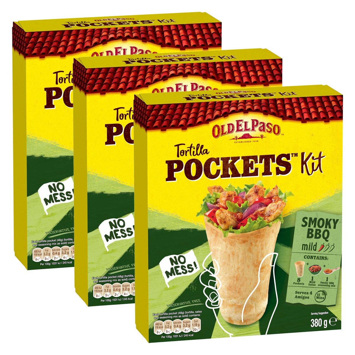 Old El Paso BBQ Pocket Kit, 3 x 380g