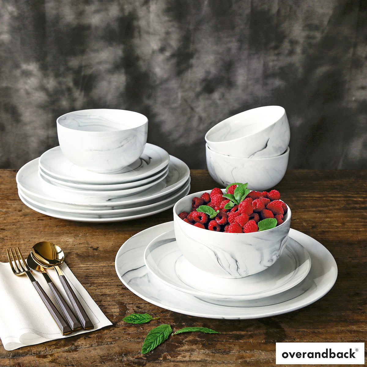 Marble Effect 12 Piece Dinnerware Set