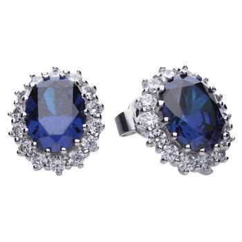 DiamonFire Sterling Silver Oval Cubic Zirconia Stud Earrings With Surround